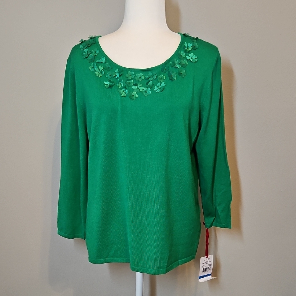 Ruby Rd. Green Floral Sweater